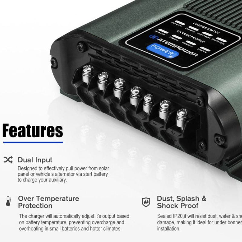 Atem Power - 12V 100AH - Slimline Lithium Battery - Inc 20A 12V DC to DC Battery Charger - Lithium Battery Features