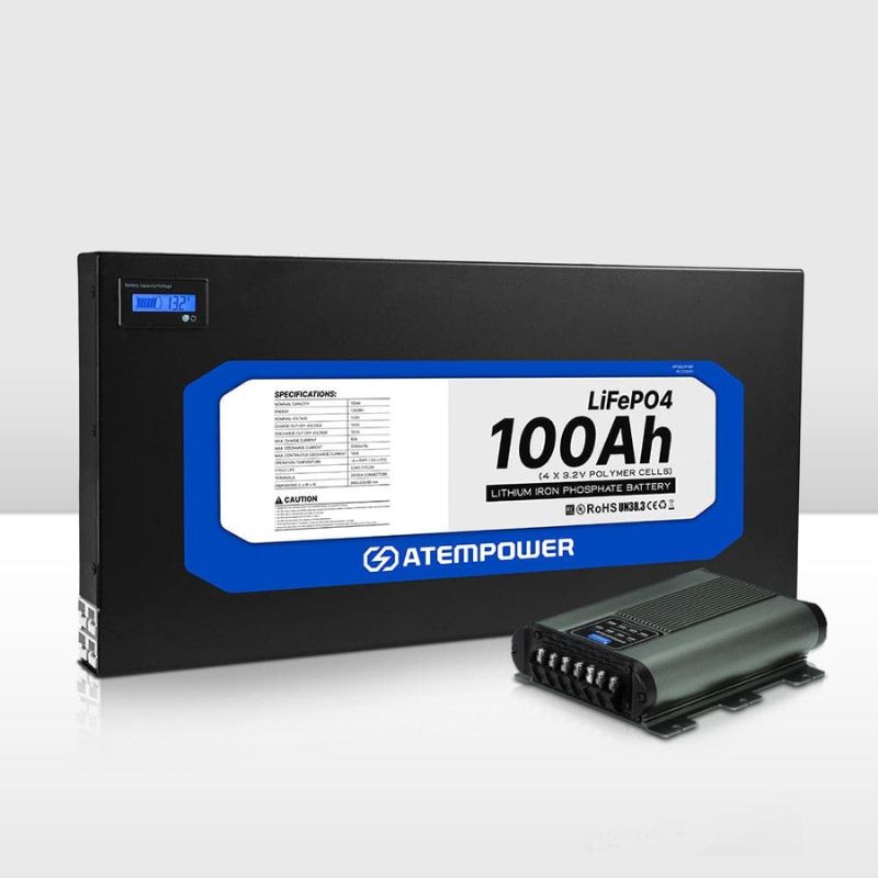 Atem Power - 12V 100AH - Slimline Lithium Battery - Inc 20A 12V DC to DC Battery Charger - Lithium Battery Product View