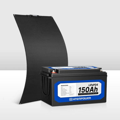 Atem Power - 150AH - 12V Lithium Battery - Inc 110W Shingled Flexible Solar Panel - 12V Lithium Battery Product View