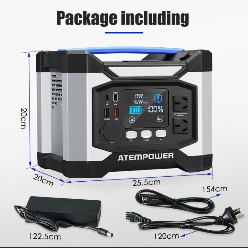 Atem Power - AP500X - Portable Power Generator - 500W Solar Charging Battery - Power Generator Package Dimensions