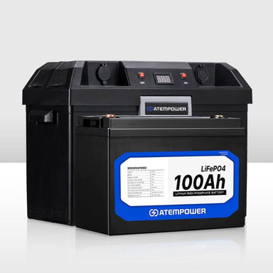 Atem Power - Battery Box Dual Battery System built-in VSR Isolator - Inc 12V 100Ah Lithium Battery - 12V Lithium Battery Product View