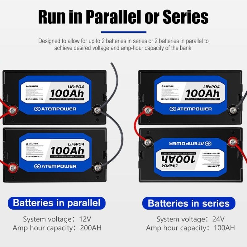 Atem Power - LiFePO4 - 100AH - 12V  Lithium Battery - Inc Voltage Sensitive Relay - 12V Lithium Battery Features