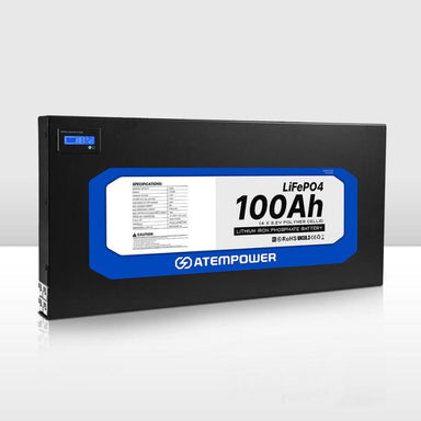 Atem Power - LiFePO4 - 100AH - 12V Slimline Lithium  Deep Cycle Battery - 12V Lithium Battery Front View