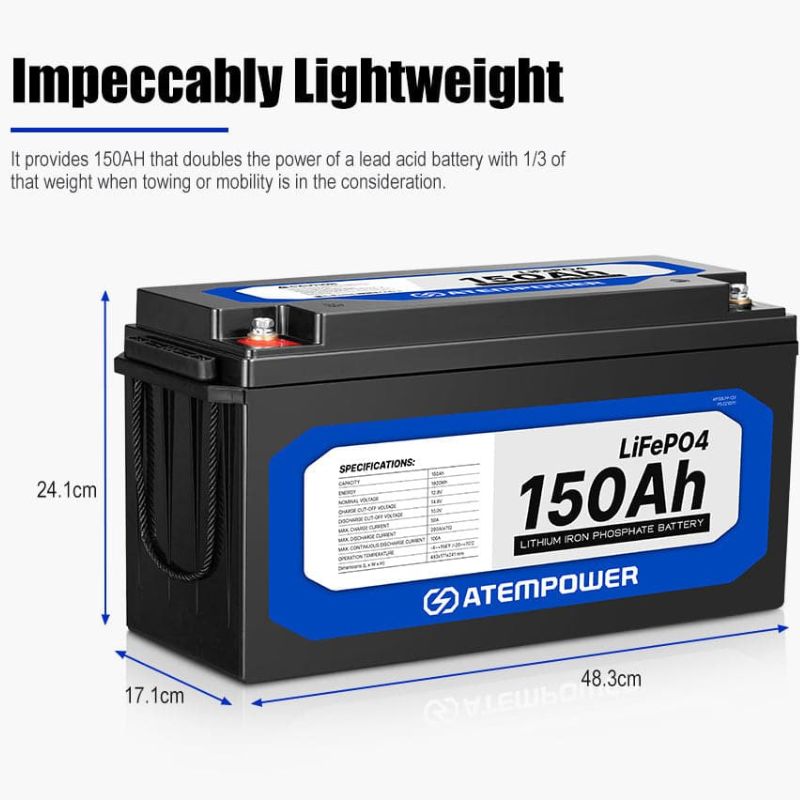 Atem Power - LiFePO4 - 150AH - 12V Lithium Battery - 12V Lithium Battery Dimensions