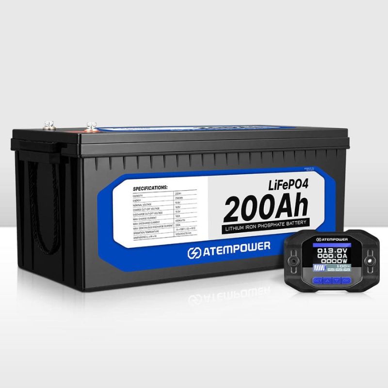 Atem Power 12V 200AH + battery monitor w/shunt front view