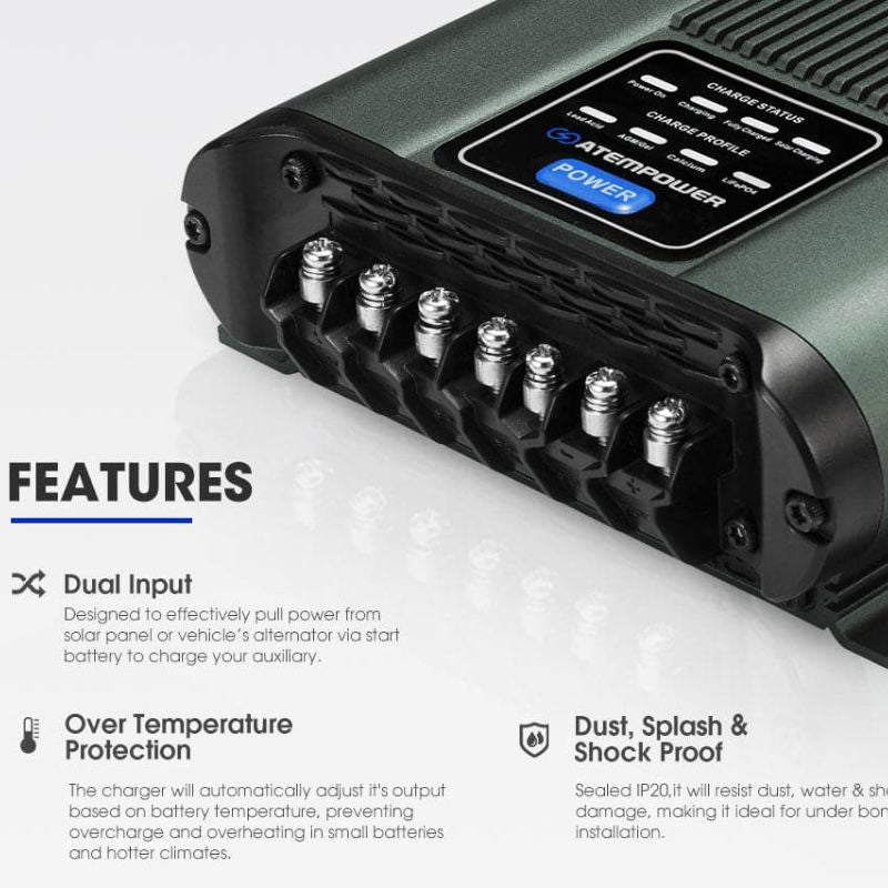 Atem Power 135AH Battery + 12V 20A Battery Charger + Battery Box - features