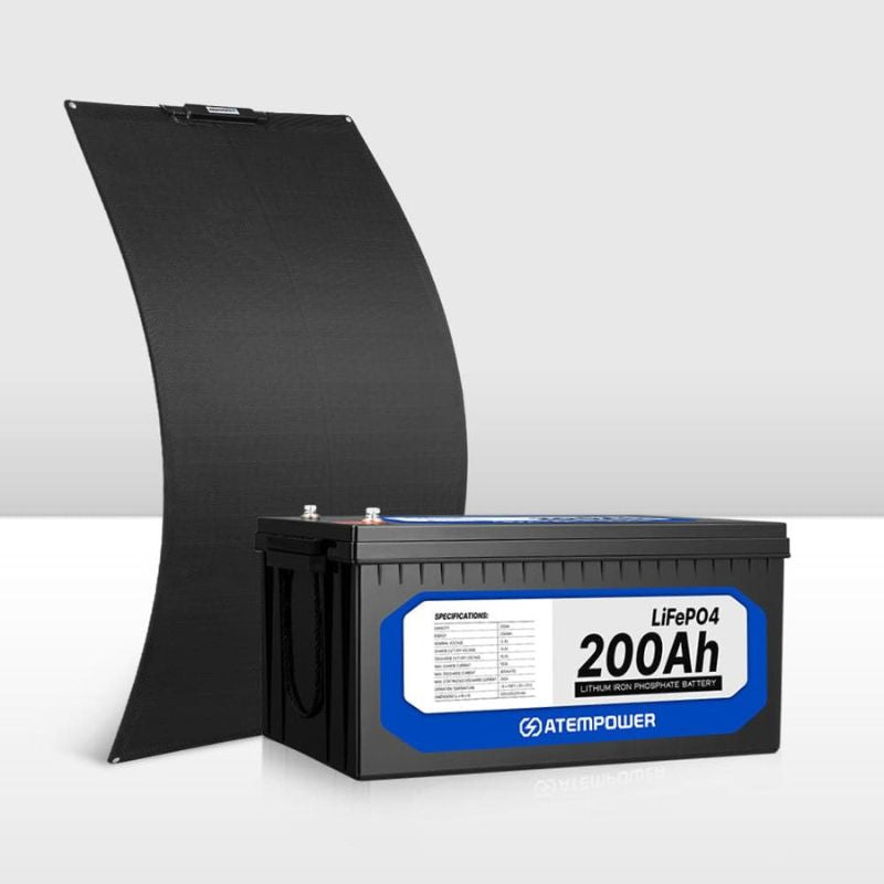 Atem Power 200Ah + 110W Shingled Flexible Solar Panel front view