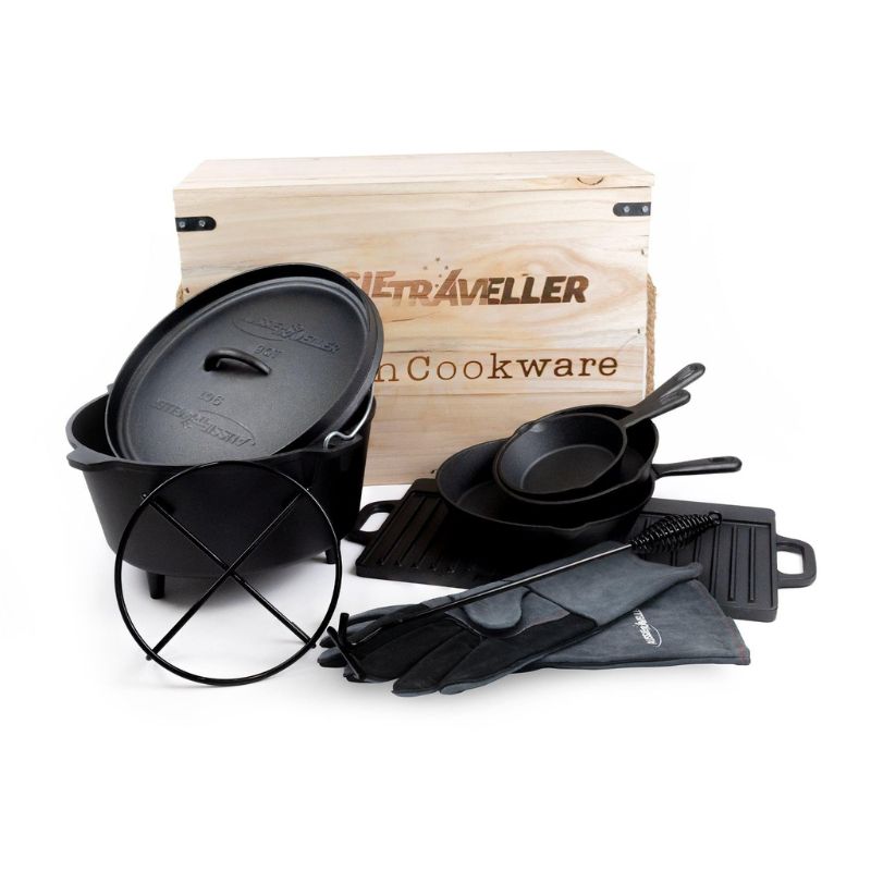 Aussie Traveller - Cast Iron Cookware Crate Set - 10 Piece - Cookware Crate Set