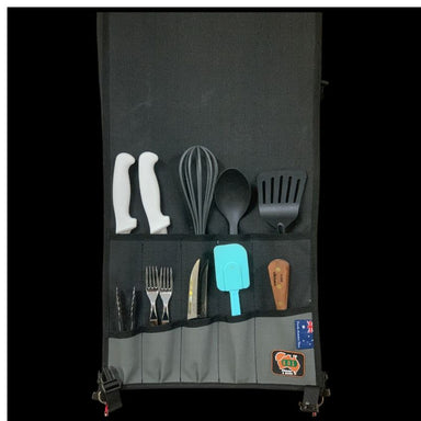 Australian Outback Supplies - Canvas 11 Pocket Overlander - Camp Kitchen Organiser Caddy (Black/Grey) - Kitchen Organiser Front View