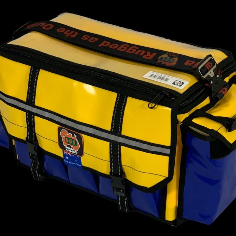 Australian Outback Supplies - Pro Tradesman Tool Bag - Heavy Duty Base - Yellow/Blue - Tool Bag Front View