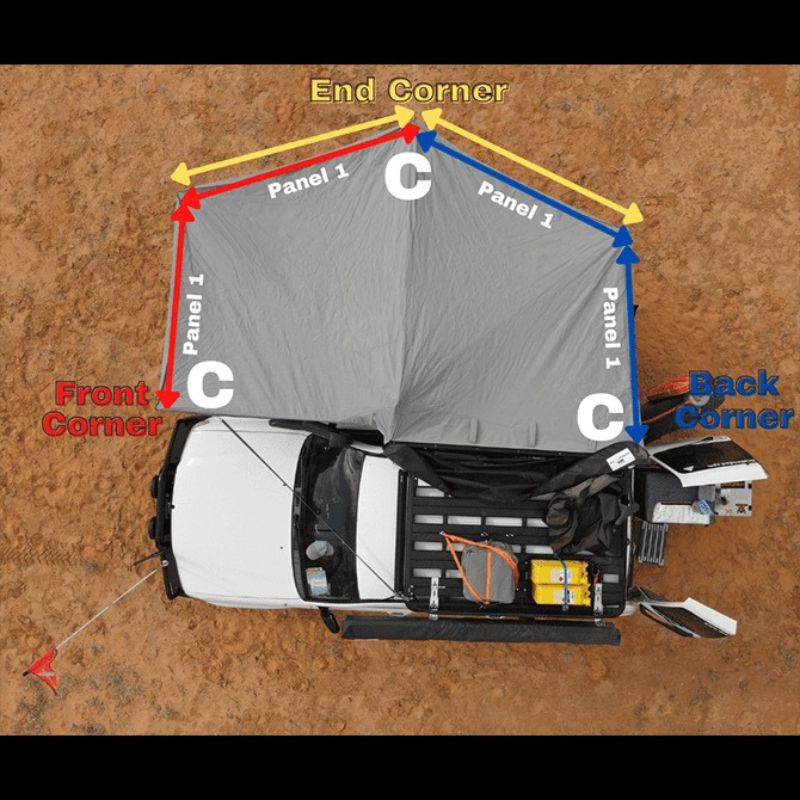 Destination 4wd - Corner Walls Kit (2x2m wide x 2.3m high + corner Panel) - Inc 1 pole, ropes and pegs - Corner Walls Kit Side View