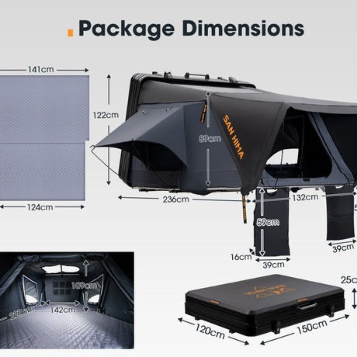 Jervis Pro Roof Top Tent - Dimensions