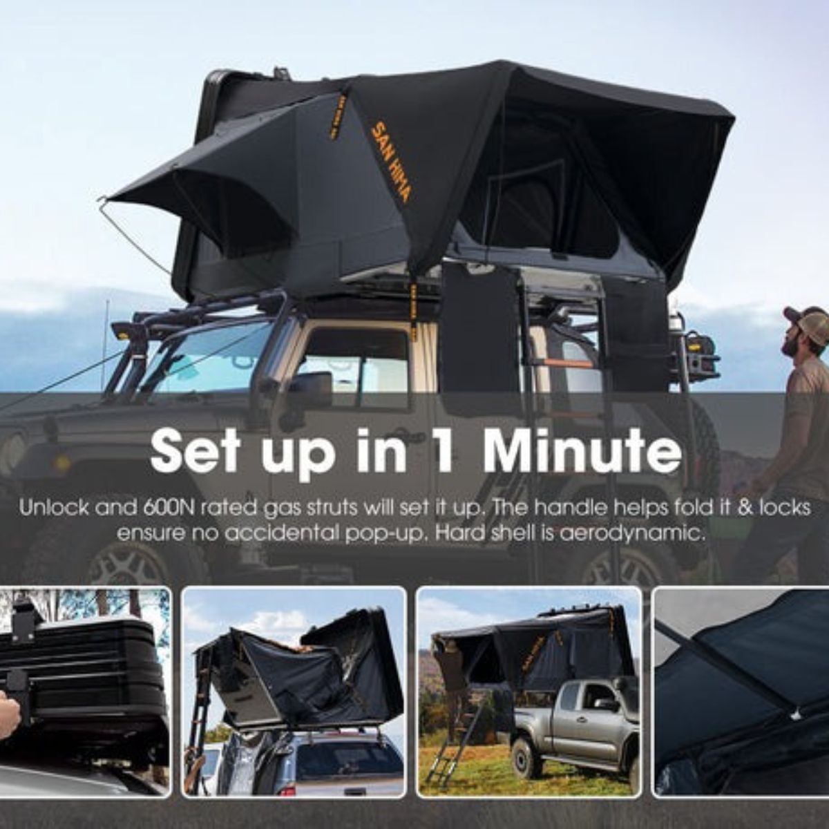 SAN HIMA - Jervis Pro - Roof Top Tent - Hardshell Side Opening With Ladder - Jervis-Pro-Roof-Top-Tent-Easy-Setup