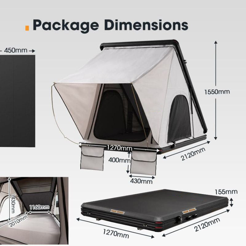 SAN HIMA - Kalbarri - Roof Top Tent - Hardshell - Inc Roof Rack + 120W Solar Panel -  Roof-Top-Tent-Package-DImensions