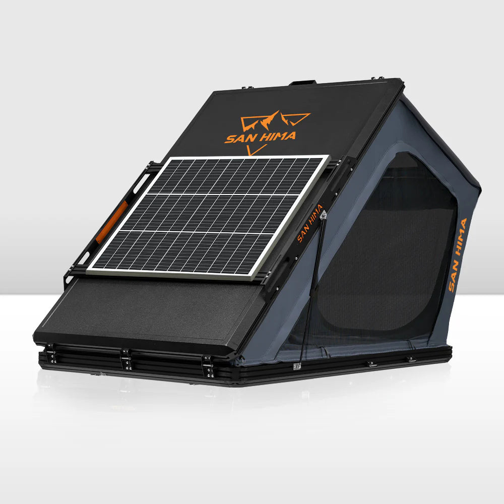 SAN HIMA - Kalbarri Gen 2 Roof Top Tent + 130W Solar Panel - Front View