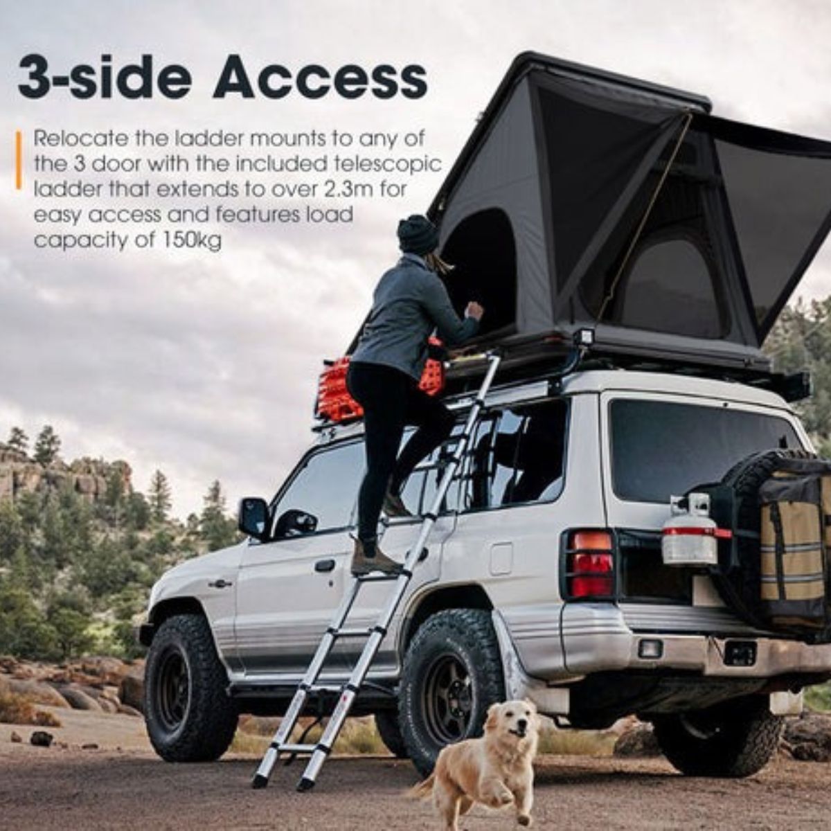 SAN HIMA - Kalbarri Roof Top Tent Hardshell With Ladder - Back View