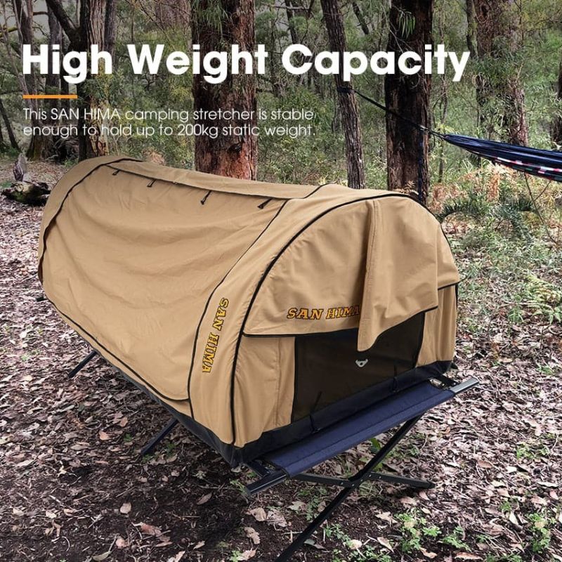 SAN HIMA - Single Air Swag - Canvas Tent - Inc Folding Bed Stretcher - Air-Swag-Side-View