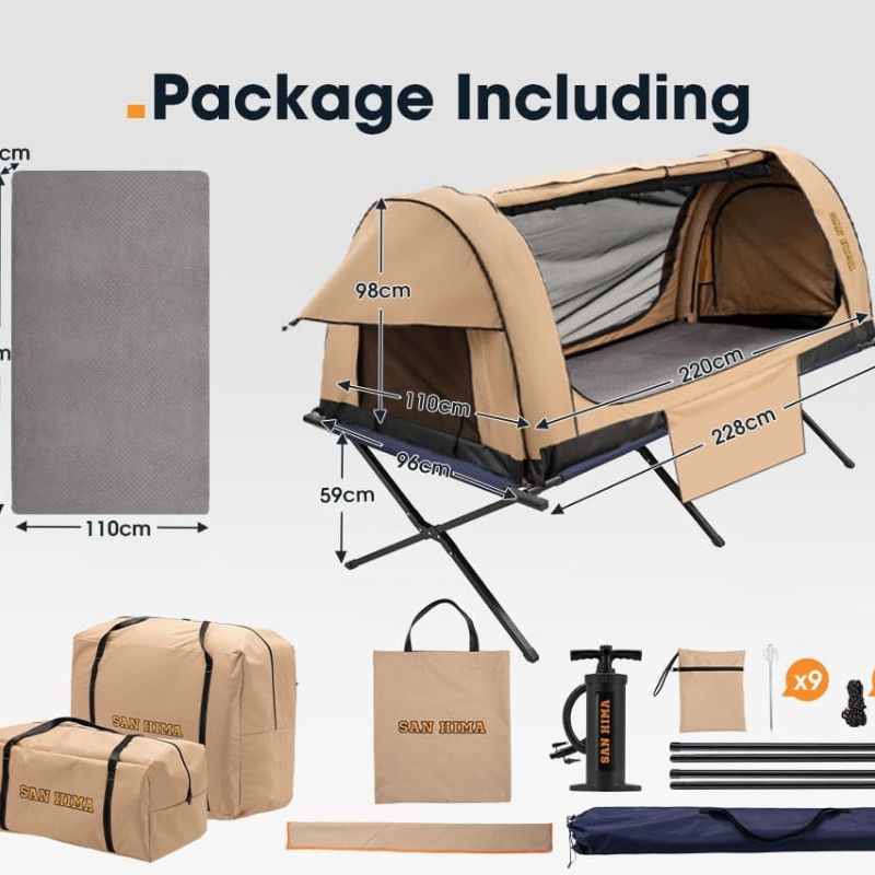 SAN HIMA - Single Air Swag - Canvas Tent - Inc Folding Bed Stretcher -  Air-Swag-Package-Dimensions