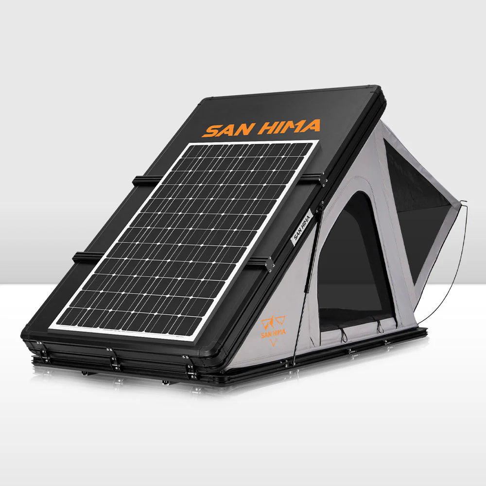 San Hima Kalbarri Roof Top Tent With Roof Rack + 250W Solar Panel - Front View